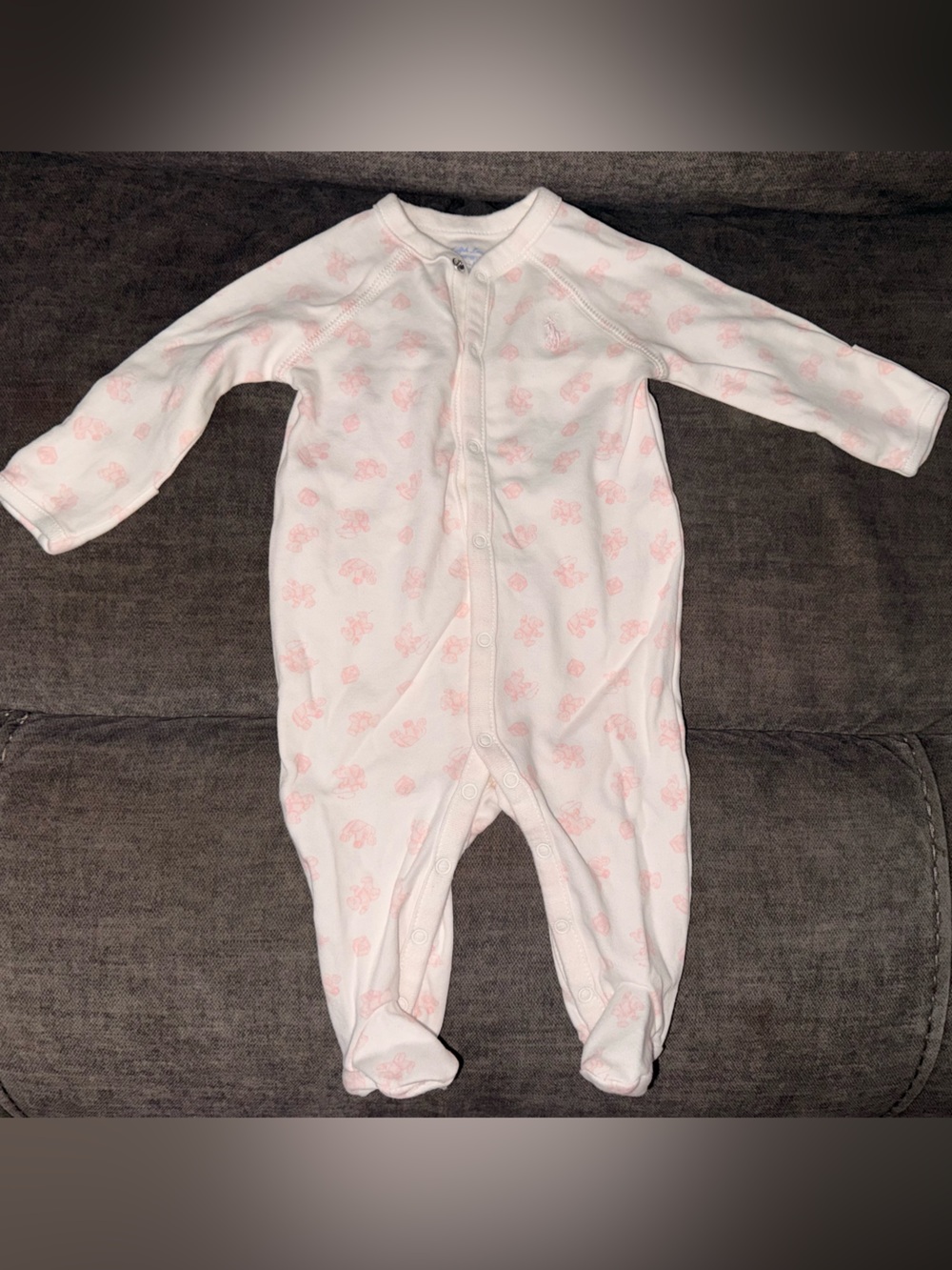 Ralph Lauren White Footed One-Piece with Pink Floral Print